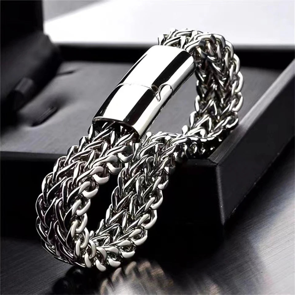 UILZ Explosive Hip Hop Exquisite Stainless Steel Cuban Chain Bracelet Front And Back Men's Simple Bully Punk Bracelet