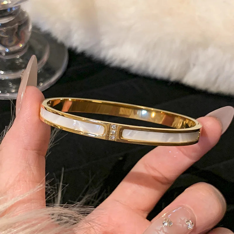 Stainless Steel Inlaid Zircon Gold Plated Bracelet