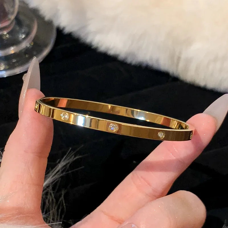 Stainless Steel Inlaid Zircon Gold Plated Bracelet