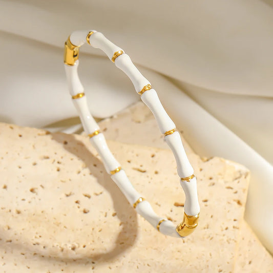 Fashion Smooth Ring Bamboo Shape Stainless Steel Bracelets For Women Men Gold Silver Color Couple Bracelet Party Daily Jewelry