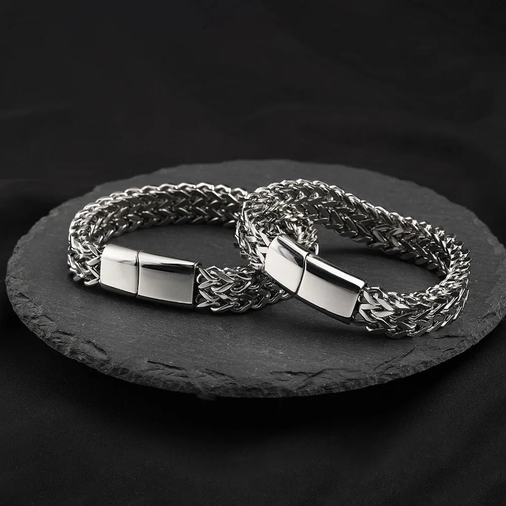 UILZ Explosive Hip Hop Exquisite Stainless Steel Cuban Chain Bracelet Front And Back Men's Simple Bully Punk Bracelet