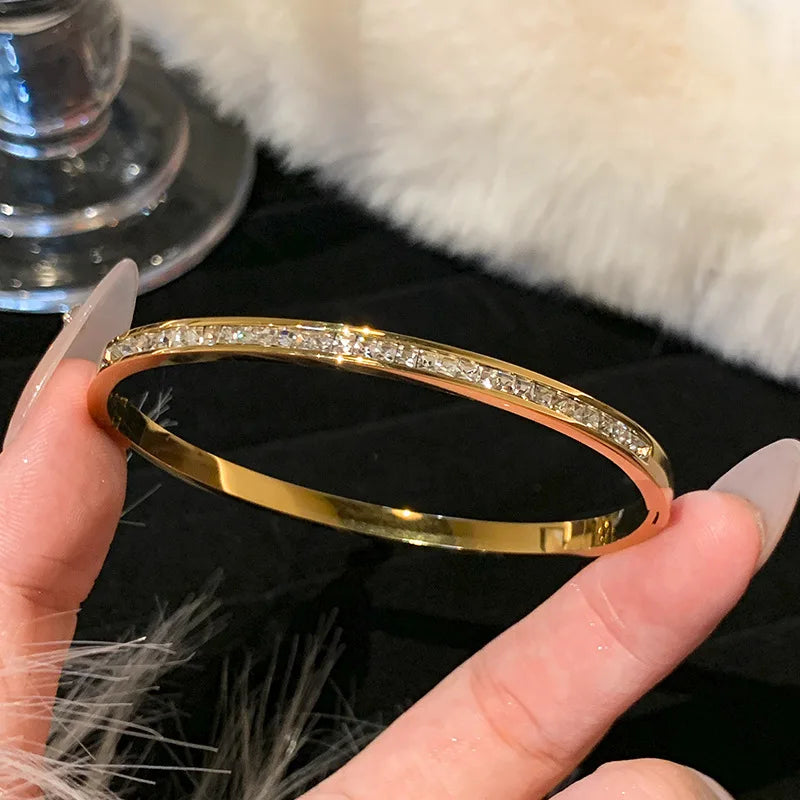 Stainless Steel Inlaid Zircon Gold Plated Bracelet