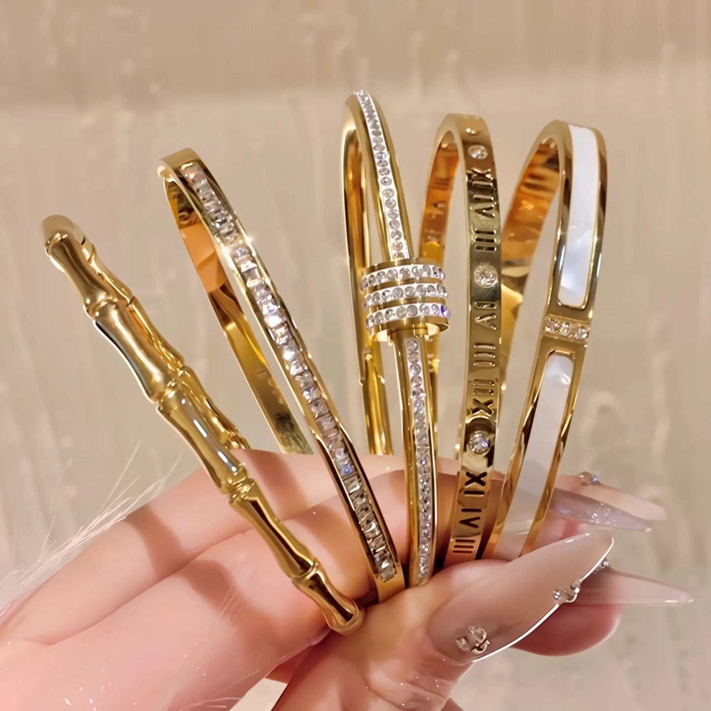 Stainless Steel Inlaid Zircon Gold Plated Bracelet