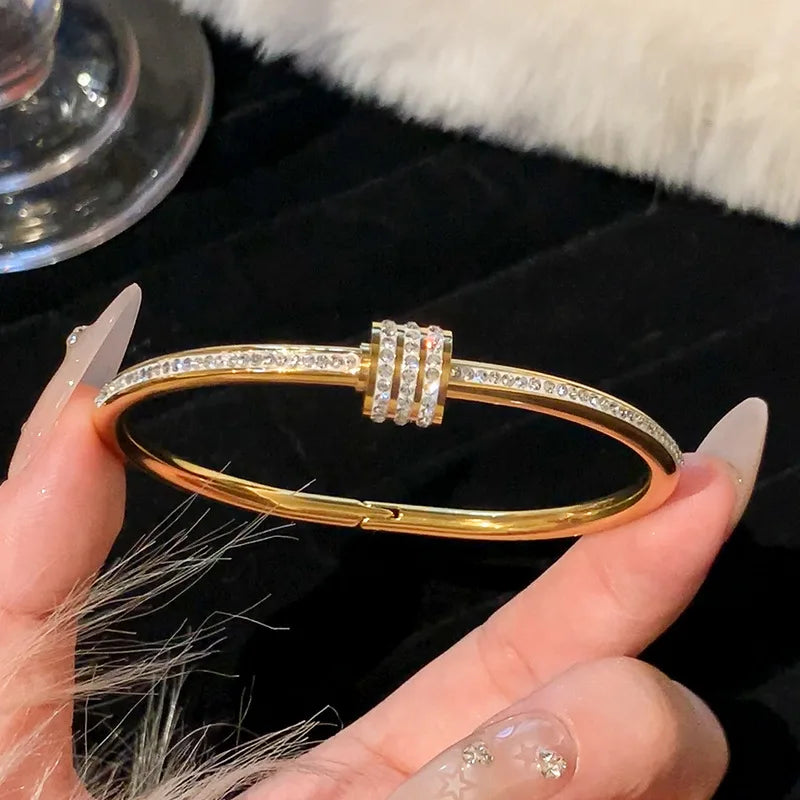 Stainless Steel Inlaid Zircon Gold Plated Bracelet