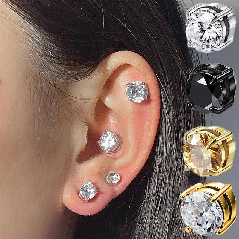 1Pair Fashion Crystal Magnetic Clip Ear Stud Non Piercing Earrings