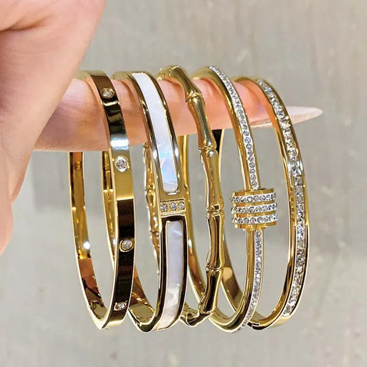 Stainless Steel Inlaid Zircon Gold Plated Bracelet