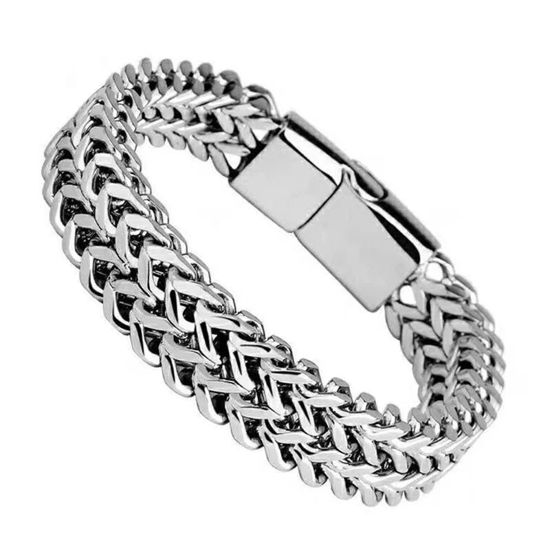 UILZ Explosive Hip Hop Exquisite Stainless Steel Cuban Chain Bracelet Front And Back Men's Simple Bully Punk Bracelet