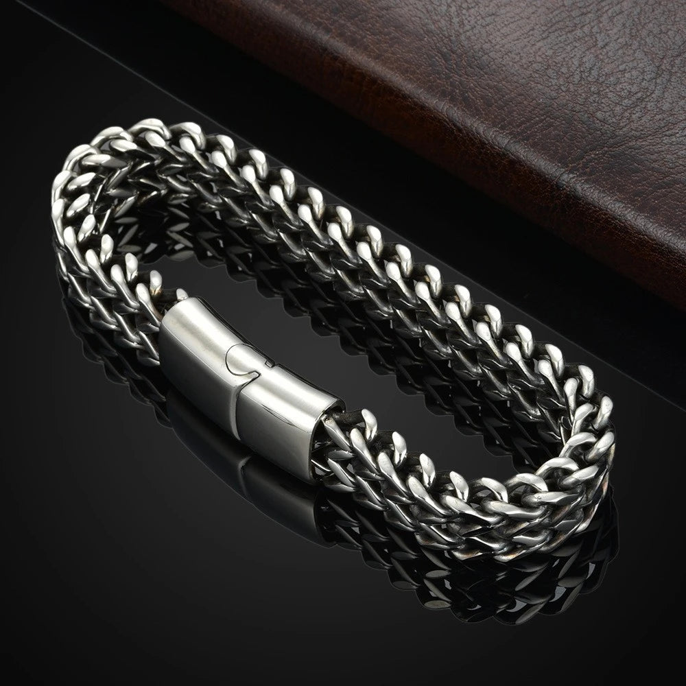 UILZ Explosive Hip Hop Exquisite Stainless Steel Cuban Chain Bracelet Front And Back Men's Simple Bully Punk Bracelet