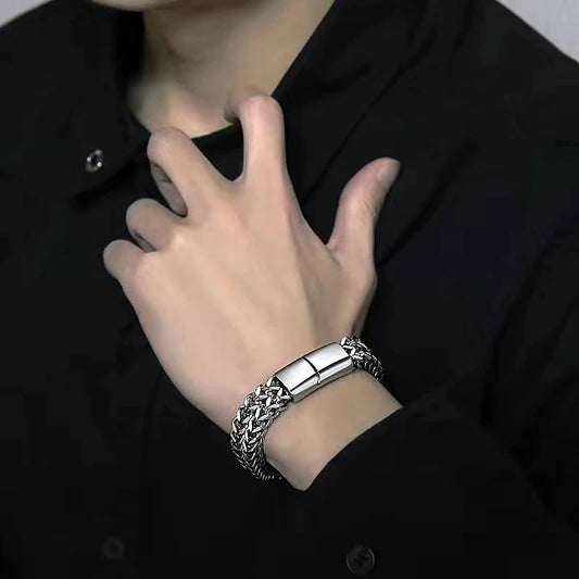 UILZ Explosive Hip Hop Exquisite Stainless Steel Cuban Chain Bracelet Front And Back Men's Simple Bully Punk Bracelet