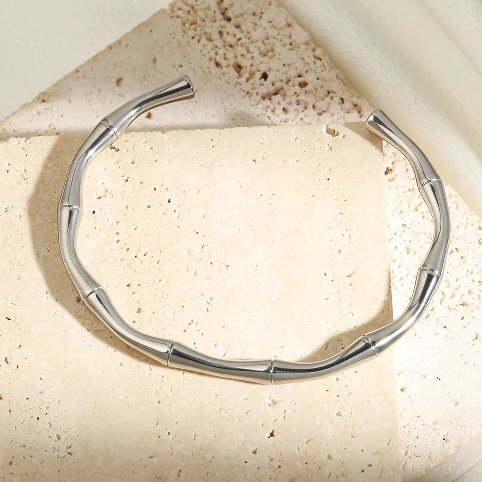 Fashion Smooth Ring Bamboo Shape Stainless Steel Bracelets For Women Men Gold Silver Color Couple Bracelet Party Daily Jewelry
